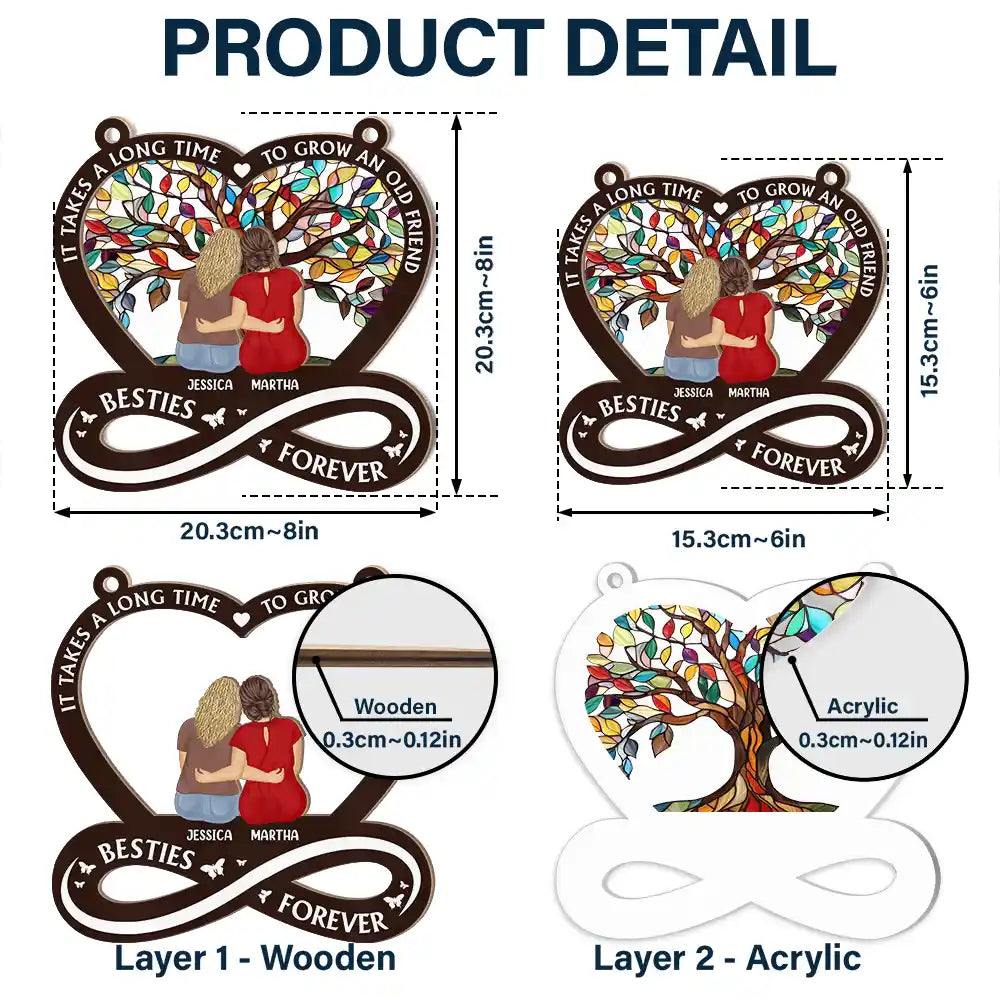 Gift For Bestie, Gift For Women - Tree Of Life It Takes A Long Time To Grow An Old Friend - Personalized Window Hanging Suncatcher Ornament