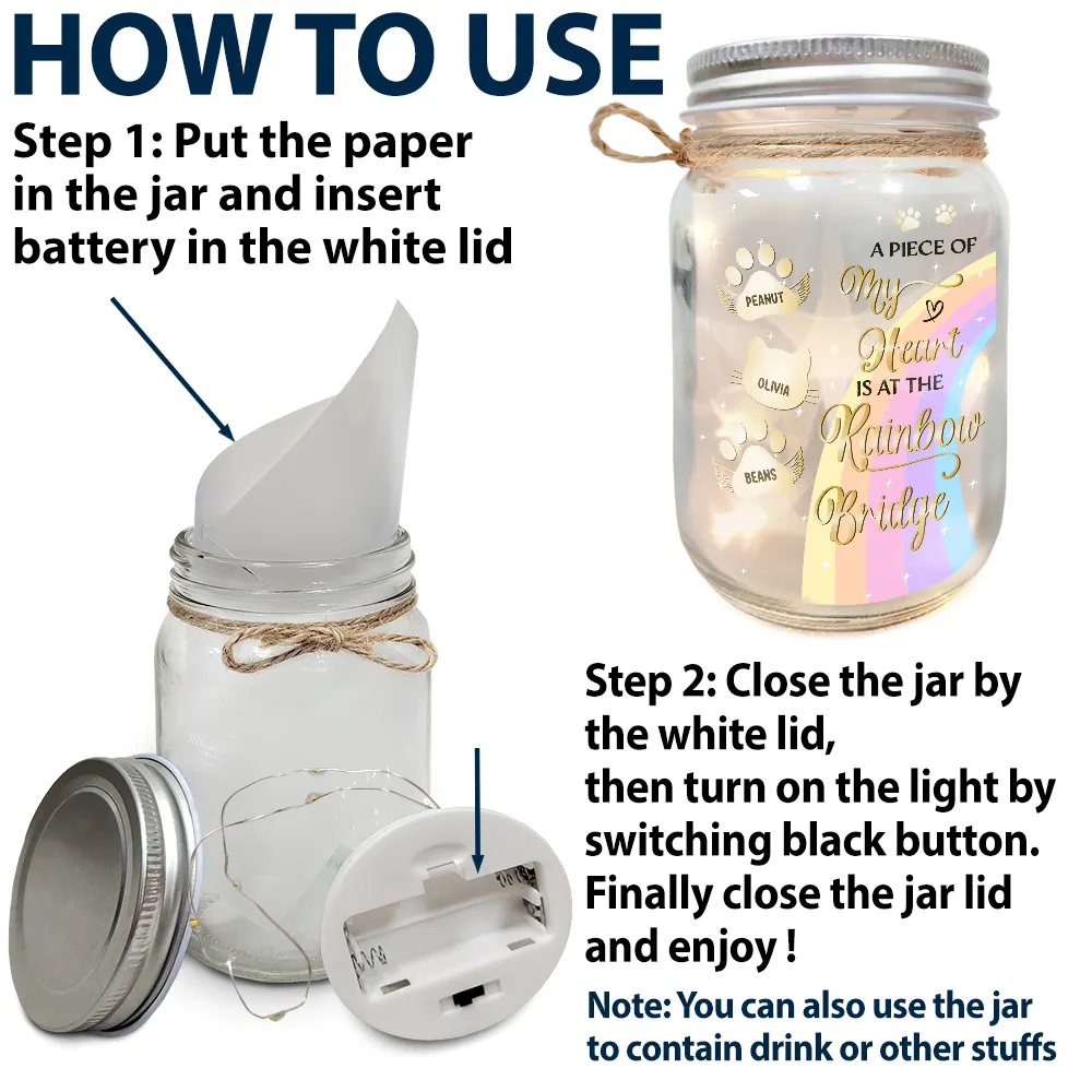 Memorial, Pet Lovers - I Crossed The Rainbow Bridge Memorial Pet - Personalized Mason Jar Light