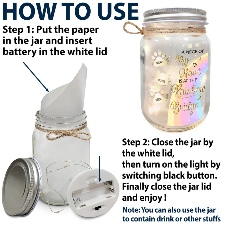 Memorial, Pet Lovers - I Crossed The Rainbow Bridge Memorial Pet - Personalized Mason Jar Light