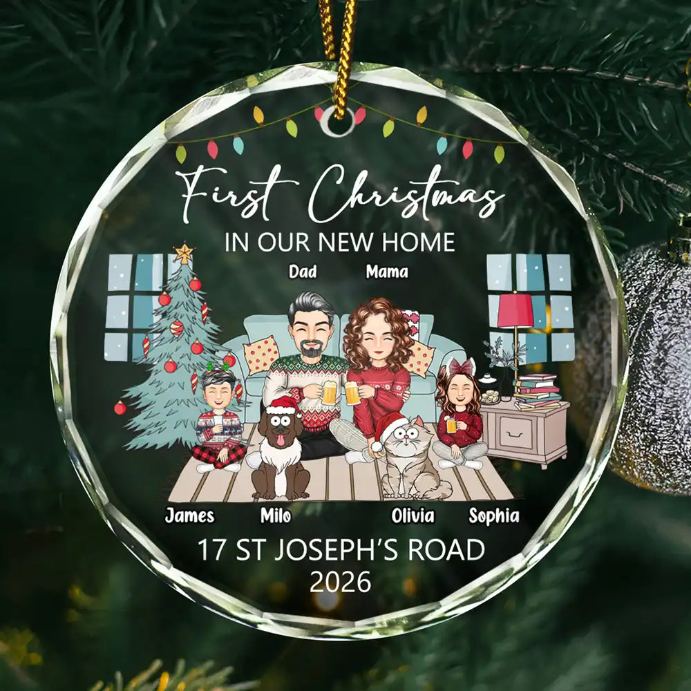 Premier Noël dans une nouvelle maison - Décoration en verre circulaire personnalisée 