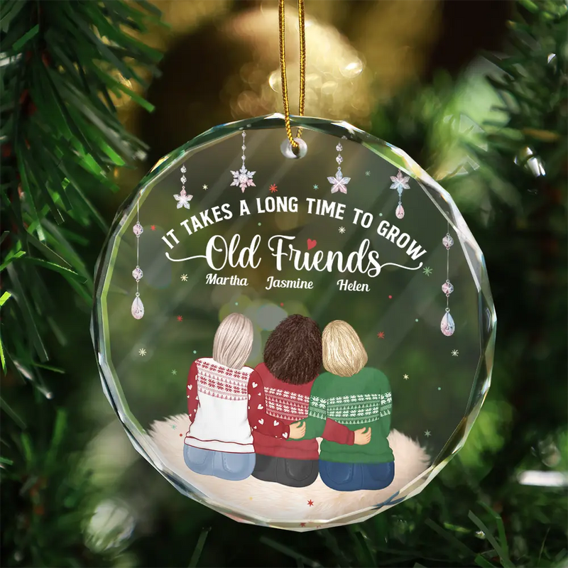 Gift For Bestie - Grow An Old Friends - Personalized Circle Glass Ornament