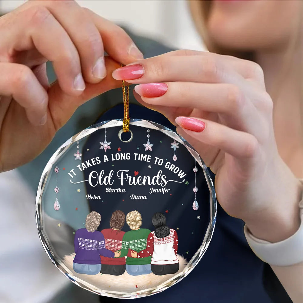 Gift For Bestie - Grow An Old Friends - Personalized Circle Glass Ornament