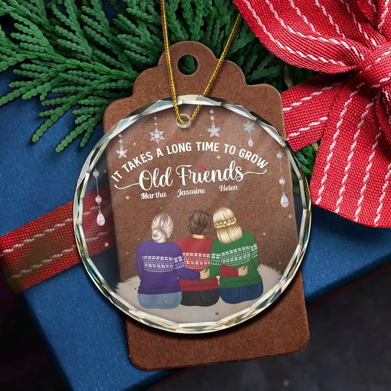 Gift For Bestie - Grow An Old Friends - Personalized Circle Glass Ornament