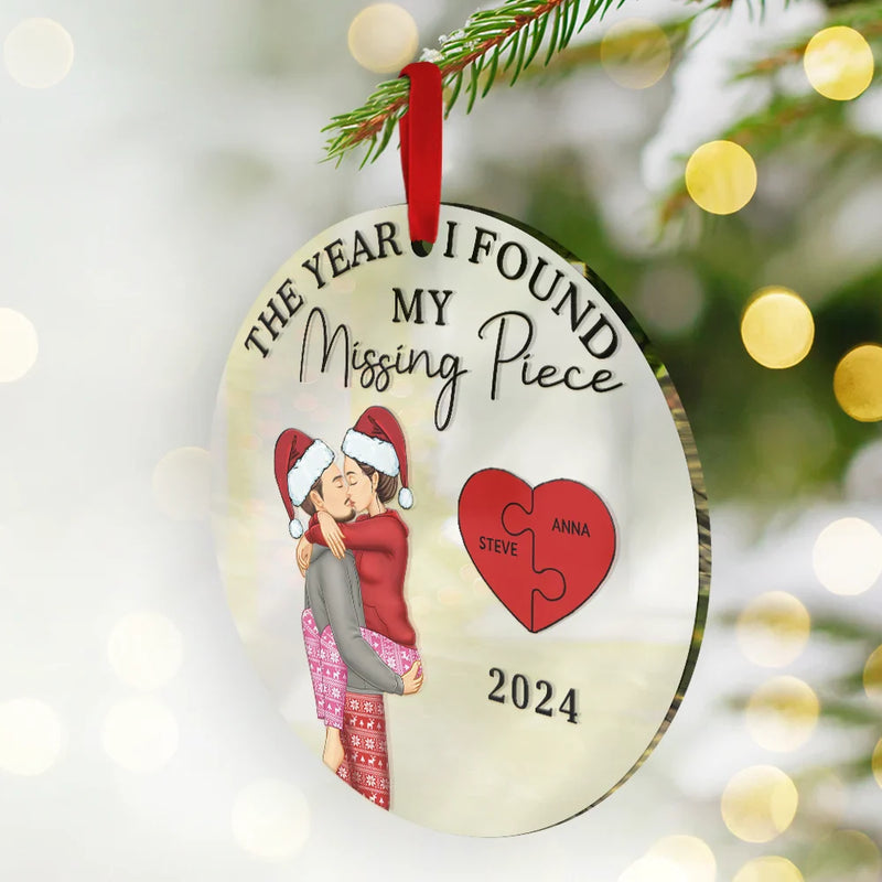 Gift For Couples - The Year I Found My Missing Piece Kissing Couples - Personalized Custom Shaped Mirror Ornament