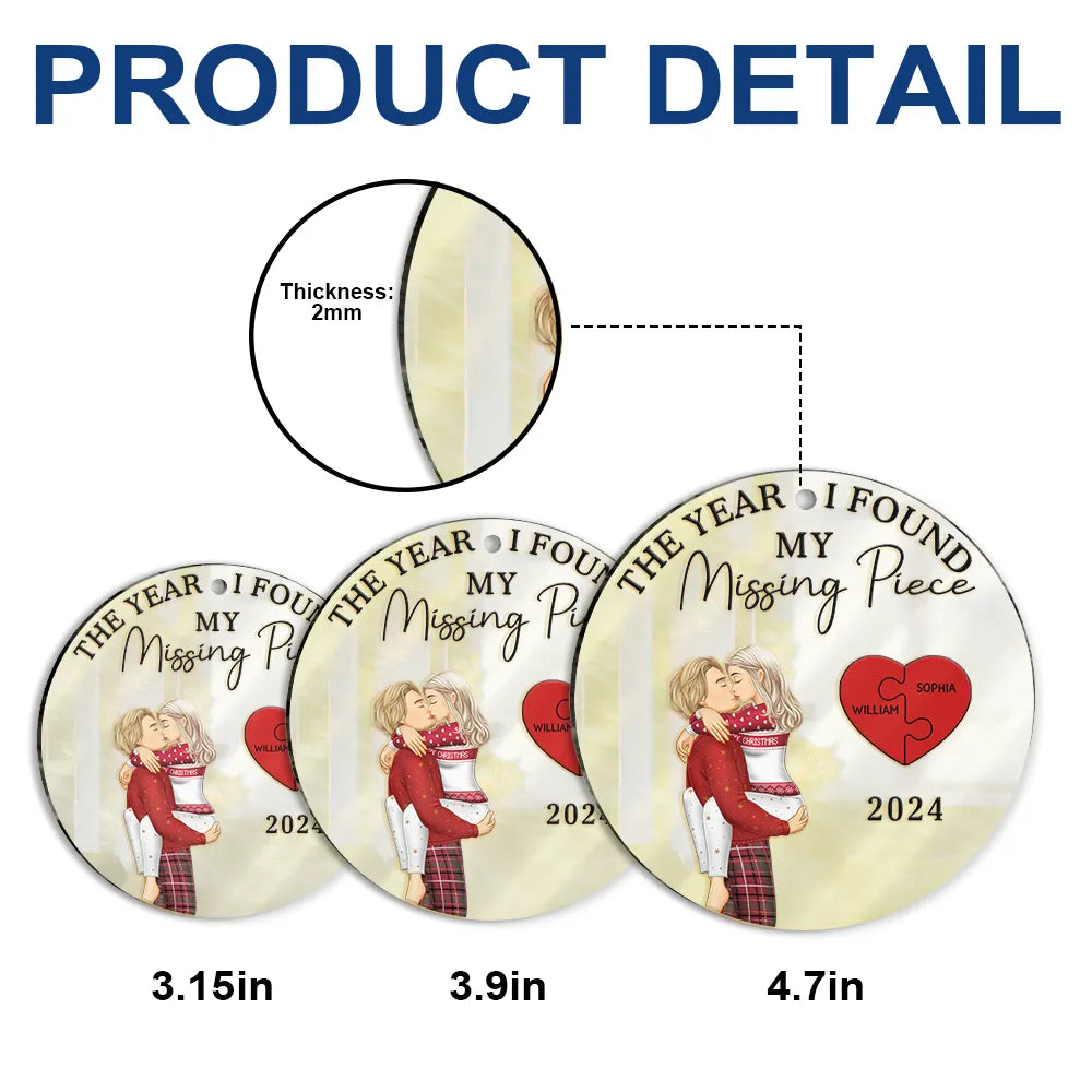 Gift For Couples - The Year I Found My Missing Piece Kissing Couples - Personalized Custom Shaped Mirror Ornament