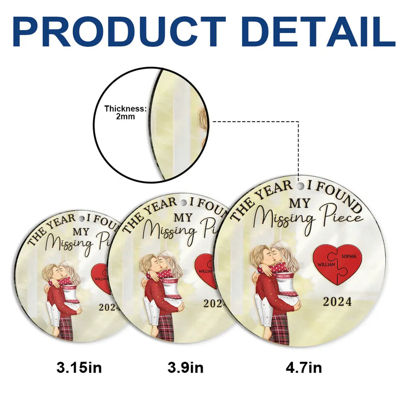 Gift For Couples - The Year I Found My Missing Piece Kissing Couples - Personalized Custom Shaped Mirror Ornament