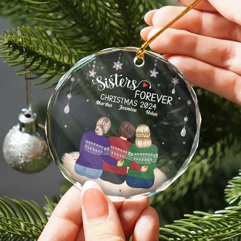 Gift For Bestie, Sisters, Sibling - Besties Forever Old Friends - Personalized Circle Glass Ornament