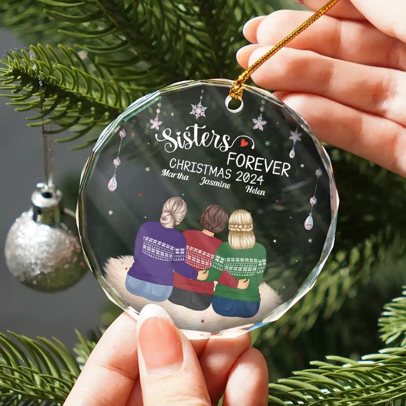Gift For Bestie, Sisters, Sibling - Besties Forever Old Friends - Personalized Circle Glass Ornament