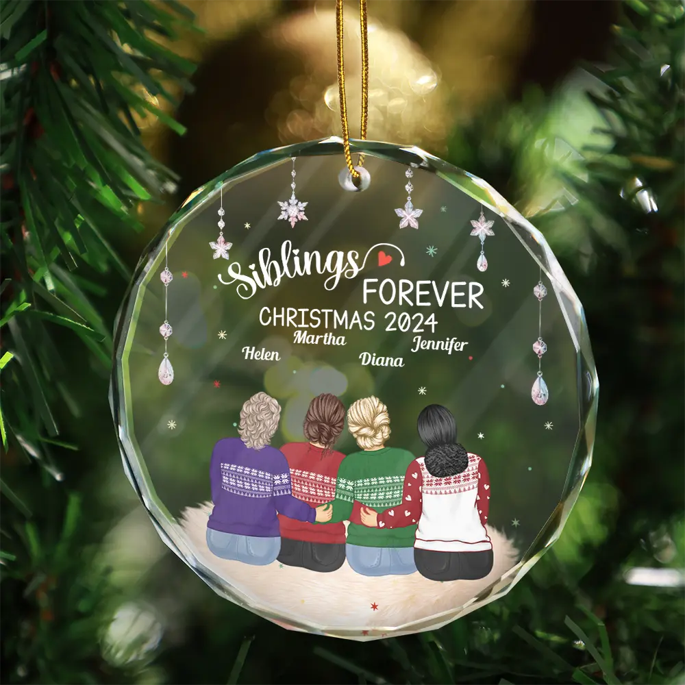 Gift For Bestie, Sisters, Sibling - Besties Forever Old Friends - Personalized Circle Glass Ornament