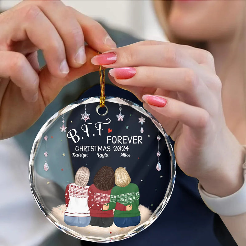 Gift For Bestie, Sisters, Sibling - Besties Forever Old Friends - Personalized Circle Glass Ornament