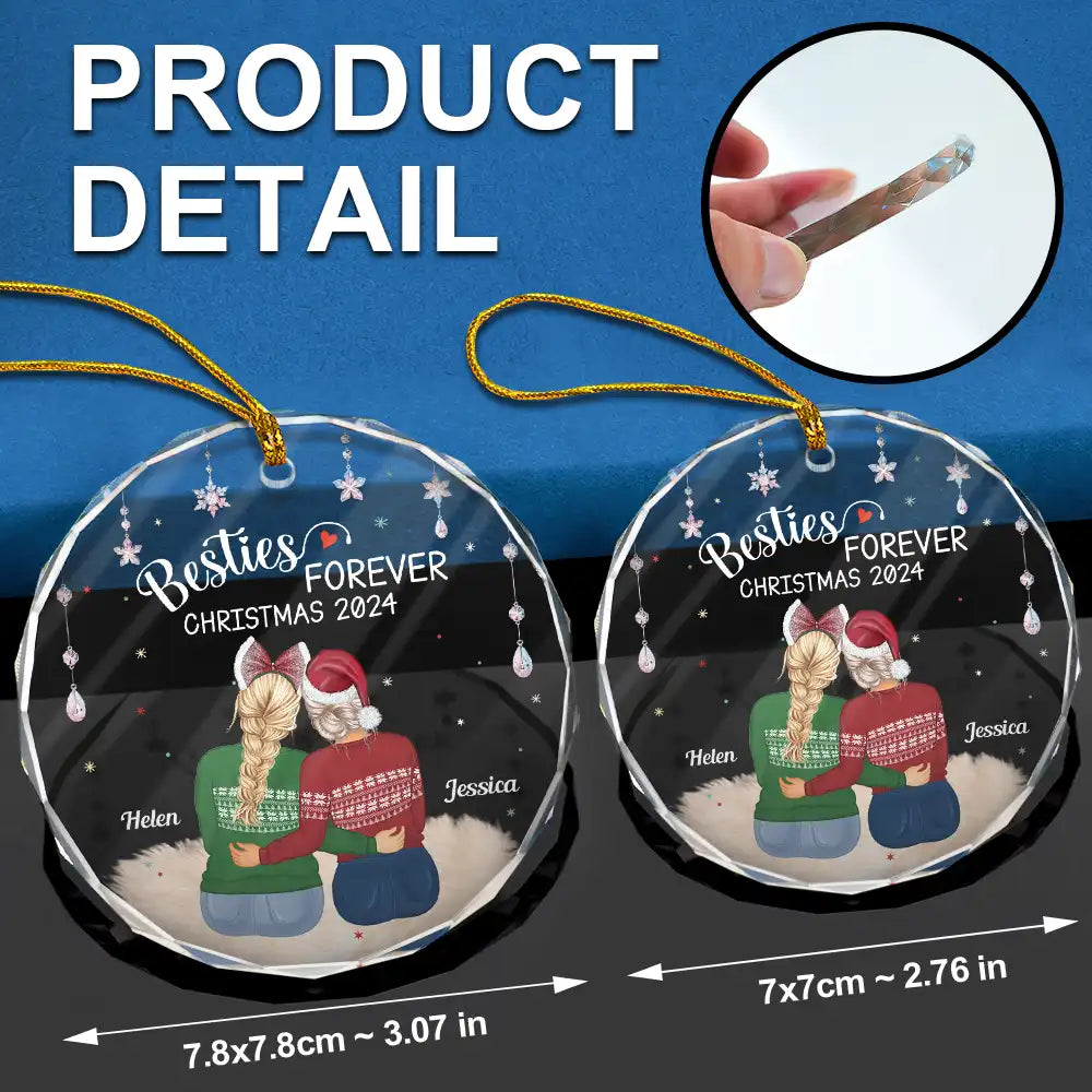 Gift For Bestie, Sisters, Sibling - Besties Forever Old Friends - Personalized Circle Glass Ornament