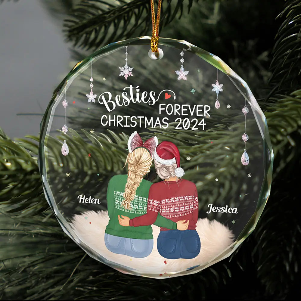 Besties Forever Old Friends - Personalized Circle Glass Ornament