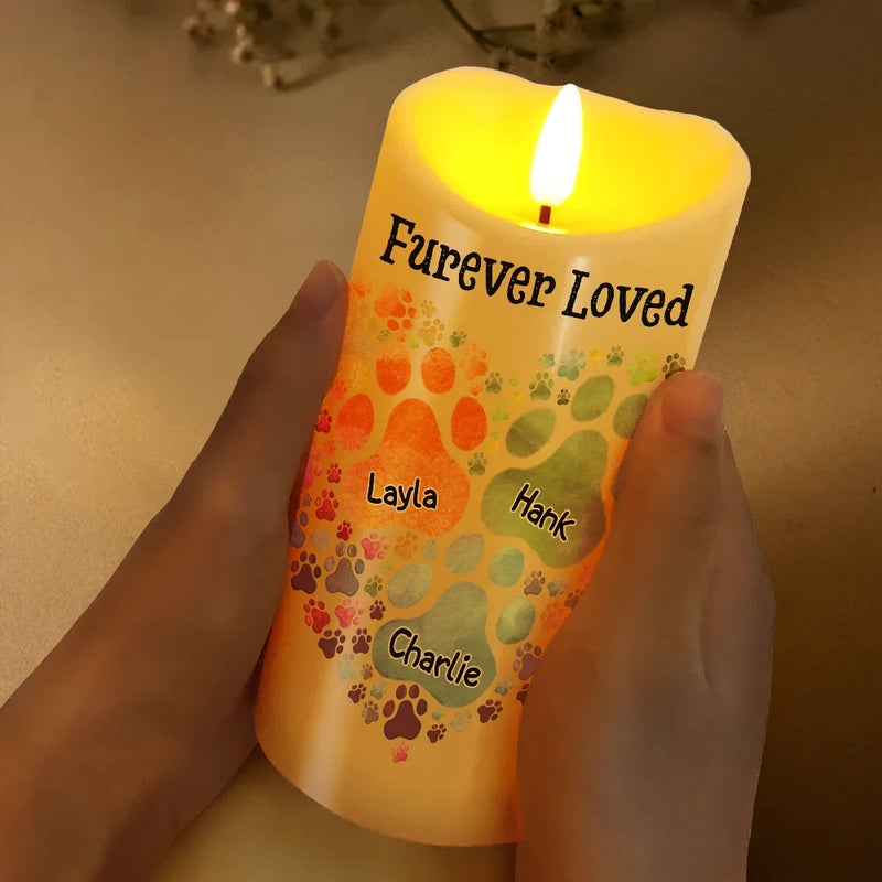 Christmas,Memorial,Pet Lovers,Dog Lovers,Cat Lovers,Sad - You Left Paw Prints On My Heart Memorial Dog Cat Pet - Personalized Flameless LED Candle