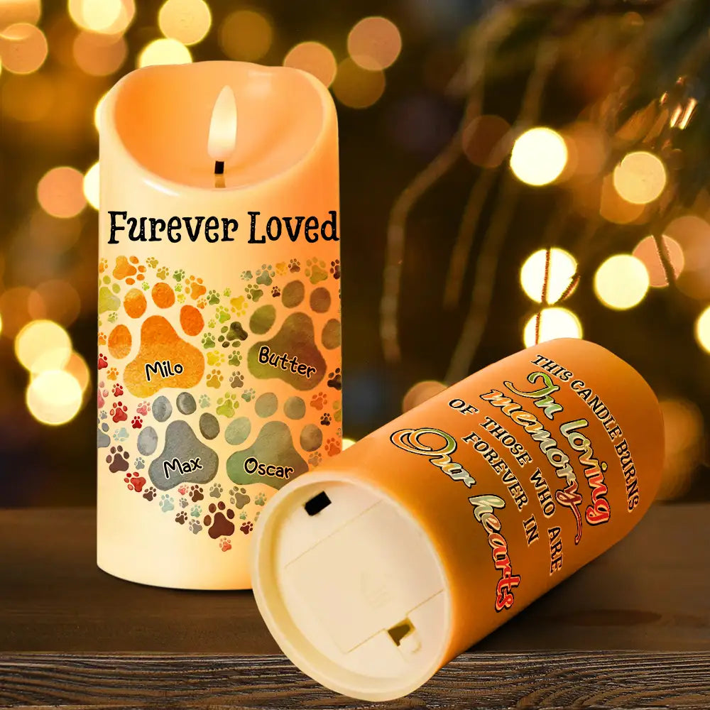 Christmas,Memorial,Pet Lovers,Dog Lovers,Cat Lovers,Sad - You Left Paw Prints On My Heart Memorial Dog Cat Pet - Personalized Flameless LED Candle