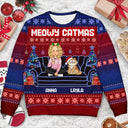 Christmas,Pet Lovers,Dog Lovers,Cat Lovers,Gift For Yourself,Happy - Happy Pawlidays Cartoon Dogs Cats Neon Christmas Light Style - Personalized Unisex Ugly Sweater