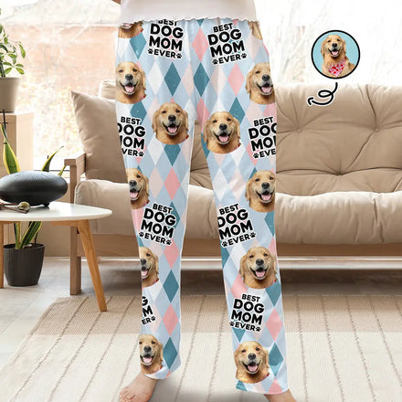 Photo personnalisée de la meilleure maman chien et chat de tous les temps - Pantalon de pyjama personnalisé 