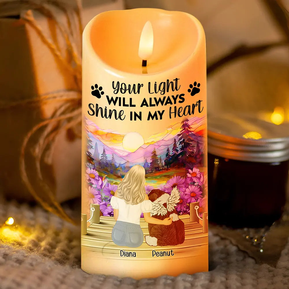 Dog Cat Memorial Your Light Will Always Shine In My Heart - Personalized Flameless LED Candle