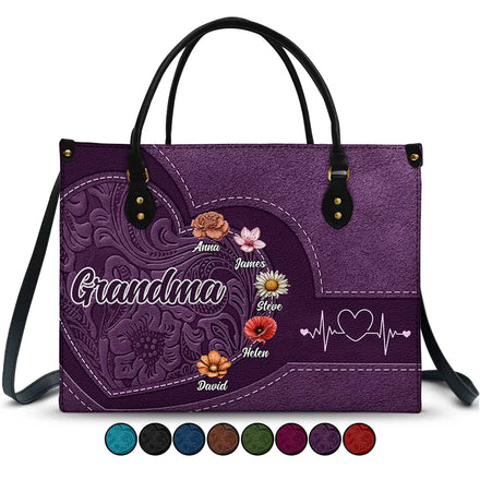 Grandma Mom Kids Birth Flowers Blooming In Love - Personalized Leather Bag