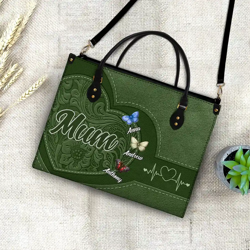 Gift For Grandma,Gift For Mother,Gift For Women,Happy - Grandma Mom Butterflies - Personalized Leather Bag