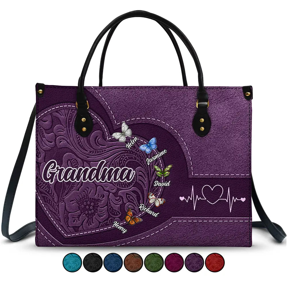 Grandma Mom Butterflies - Personalized Leather Bag