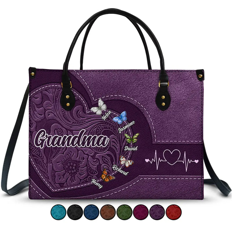 Gift For Grandma,Gift For Mother,Gift For Women,Happy - Grandma Mom Butterflies - Personalized Leather Bag
