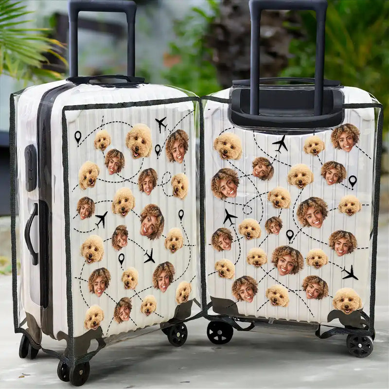 Travel,Custom Photo,Pet Lovers,Dog Lovers,Cat Lovers,Gift For Yourself - Custom Photo Funny Family Dog Cat Pet Face - Personalized Clear Luggage Cover