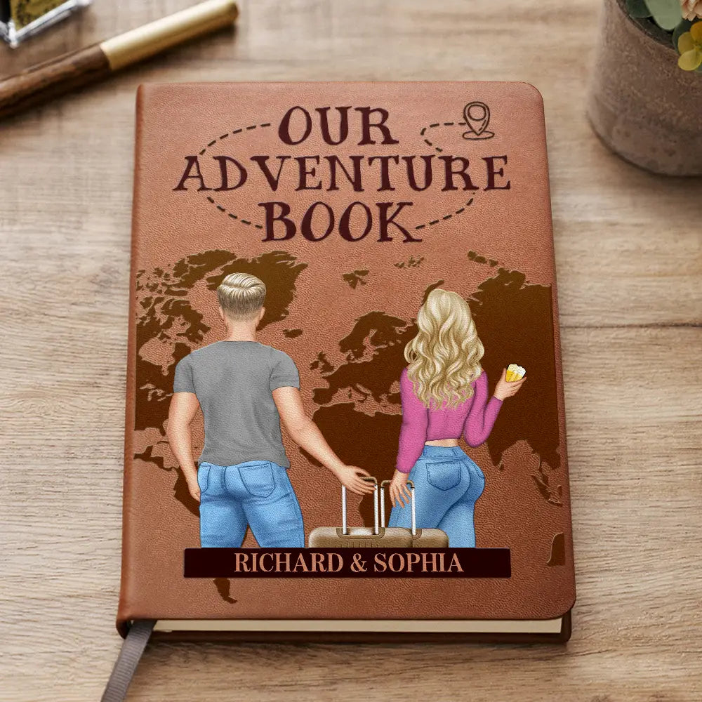 Travel, Gift For Couples, Gift For Husband, Gift For Wife, Gift For Boyfriend, Gift For Girlfriend - Our Adventure Book Travel Couple - Personalized Leather Journal
