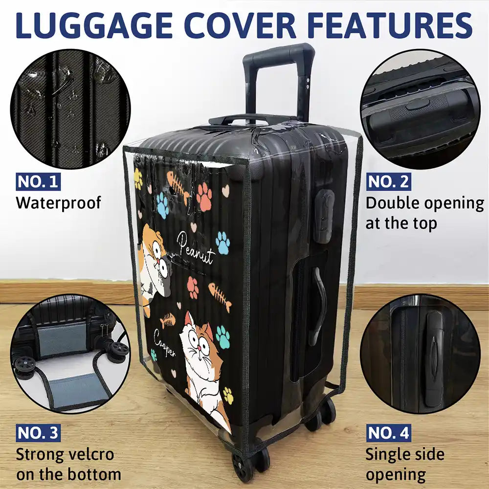 Travel, Cat Lovers - My Lovely Fur Babies Cartoon Cats - Personalized Clear Luggage Cover