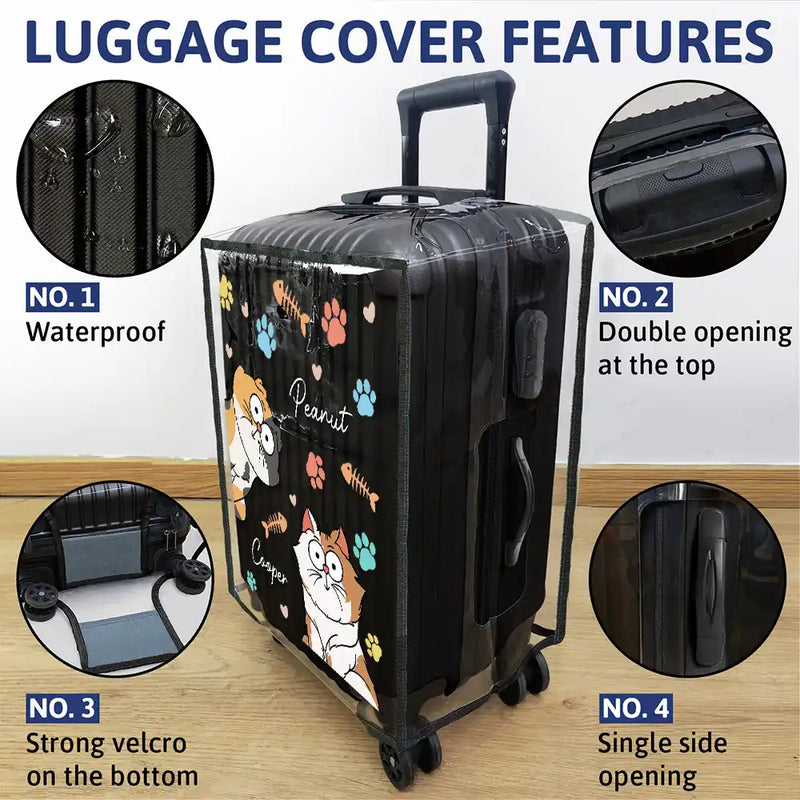 Travel, Cat Lovers - My Lovely Fur Babies Cartoon Cats - Personalized Clear Luggage Cover