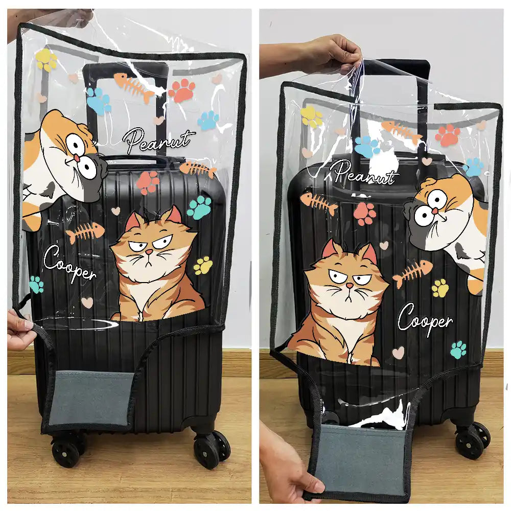 Travel, Cat Lovers - My Lovely Fur Babies Cartoon Cats - Personalized Clear Luggage Cover