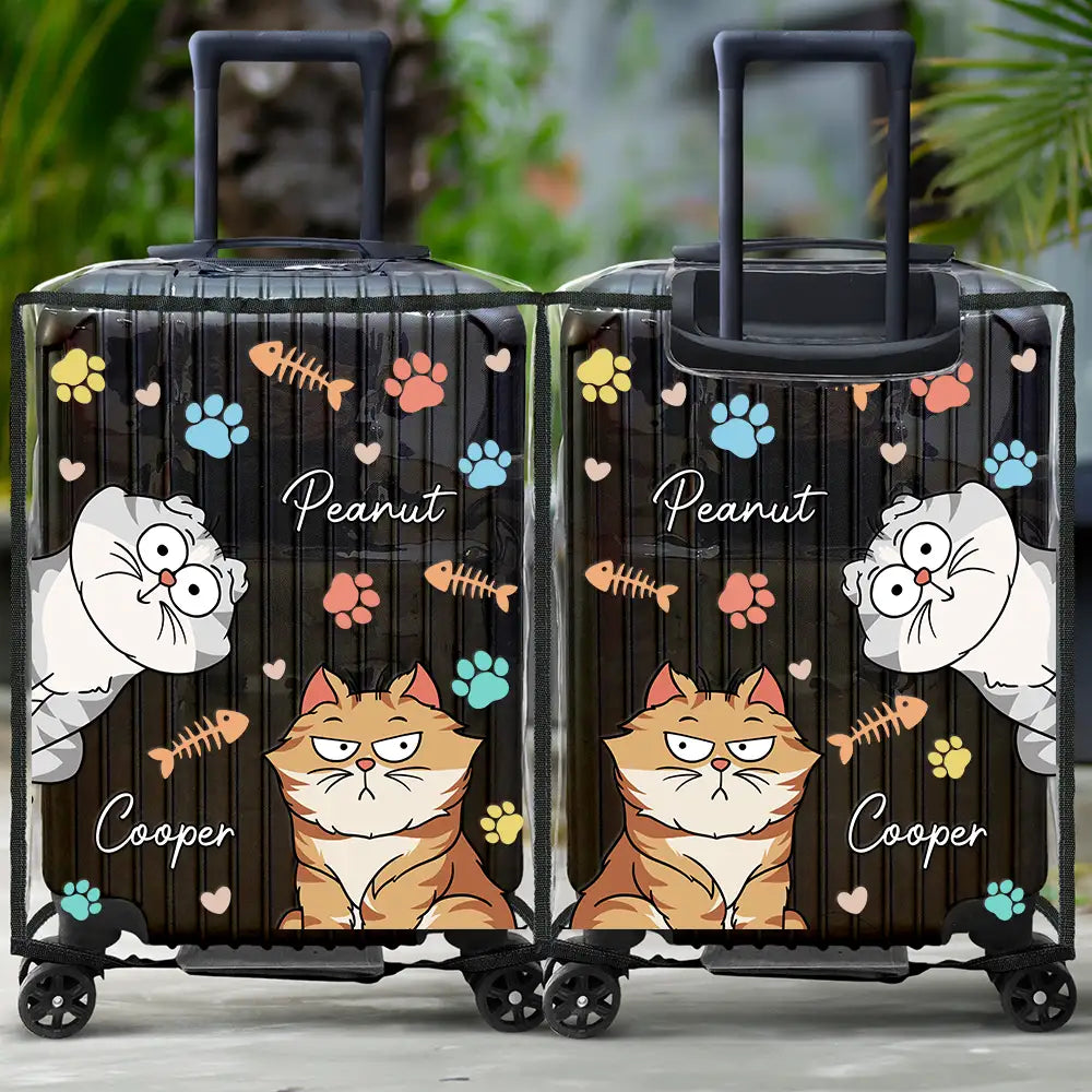 Travel, Cat Lovers - My Lovely Fur Babies Cartoon Cats - Personalized Clear Luggage Cover