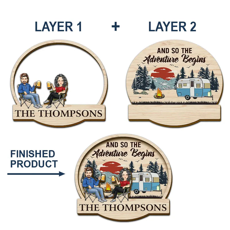 Gift For Husband,Gift For Couples,Gift For Wife,Gift For Boyfriend,Gift For Girlfriend,Camping,Campsite,Happy - And So The Adventure Begins - Personalized Custom Shaped Car Visor Clip