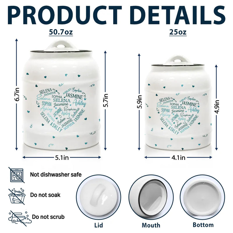 Family Kid Names Sweetheart - Personalized Cookie Jar