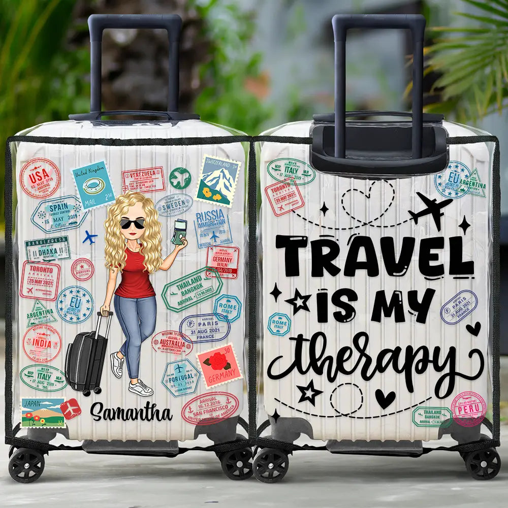 Travel Is My Therapy - Personalized Clear Luggage Cover