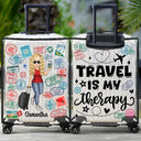 Travel, Gift For Yourself, Gift For Women, Gift For Men - Travel Is My Therapy - Personalized Clear Luggage Cover