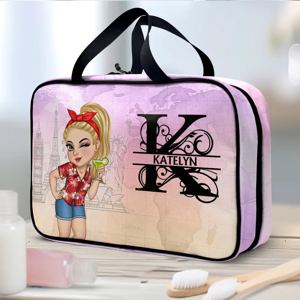 Travel,Gift For Yourself,Gift For Women,Happy - Monogram Travel Lover - Personalized Toiletry Bag