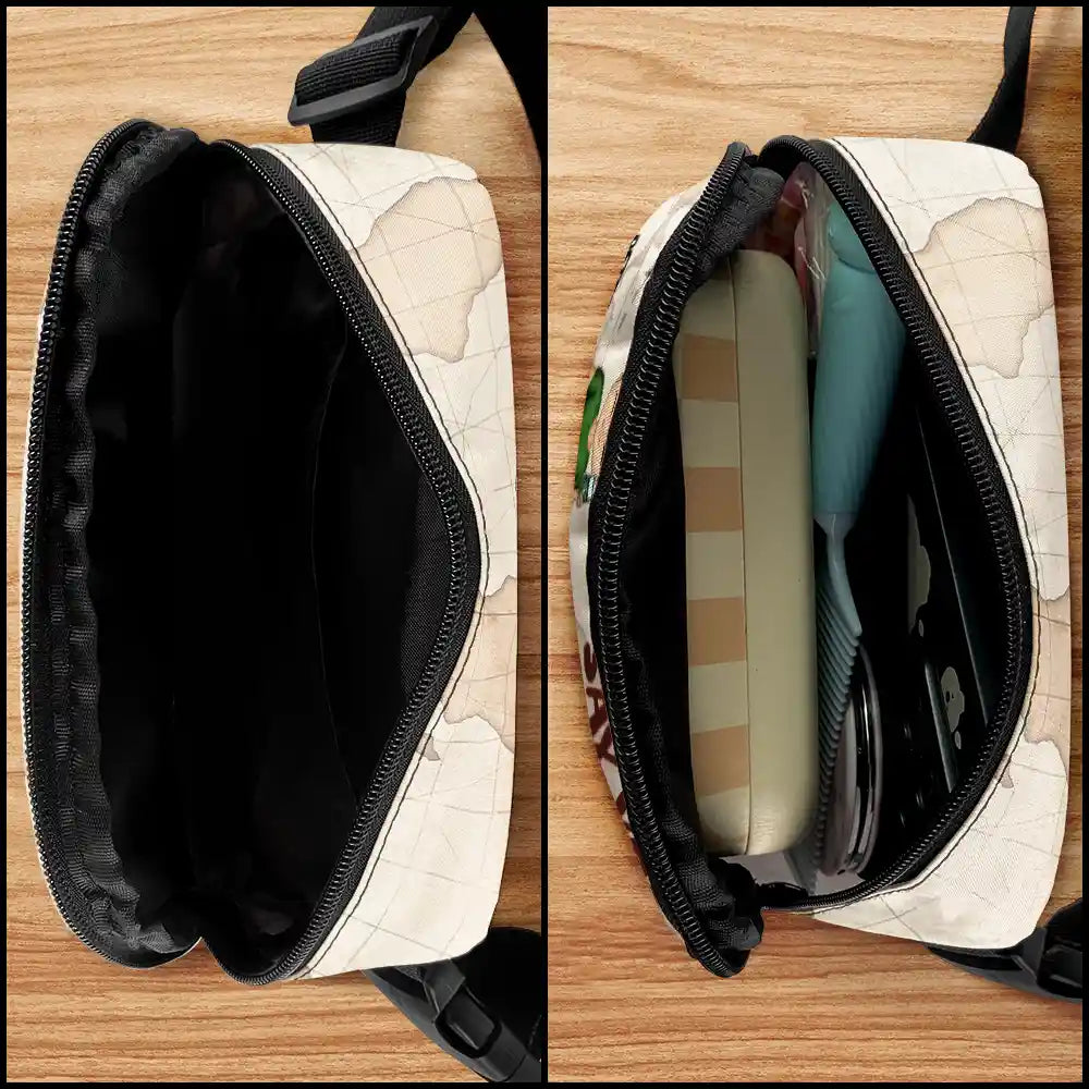 Travel,Gift For Yourself,Gift For Women,Gift For Men,Happy - Travel Is My Therapy Vintage World Map - Personalized Crossbody Belt Bag