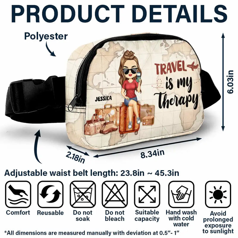 Travel,Gift For Yourself,Gift For Women,Gift For Men,Happy - Travel Is My Therapy Vintage World Map - Personalized Crossbody Belt Bag