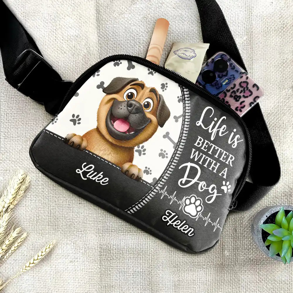Travel,Dog Lovers,Dog Mom,Dog Dad,Happy - Dog Kisses Fix Everything - Personalized Crossbody Belt Bag