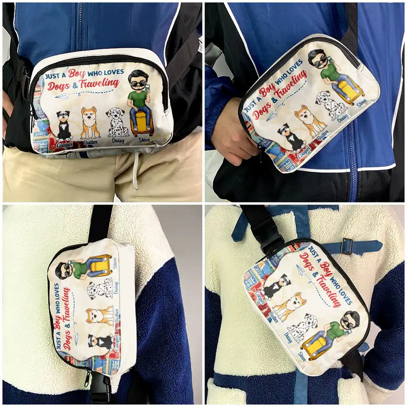 Travel, Gift For Yourself, Gift For Women, Dog Lovers, Dog Mom, Dog Dad, Gift For Men, Happy - Just A Girl Boy Who Loves Dogs & Traveling - Personalized Crossbody Belt Bag
