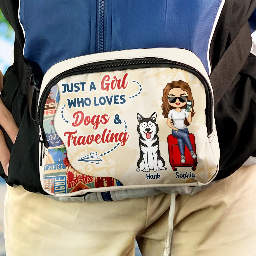 Juste une fille ou un garçon qui aime les chiens et les voyages - Sac banane bandoulière personnalisé 