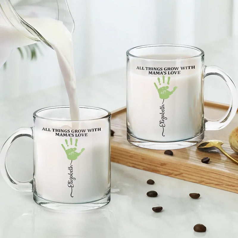 Gift For Mother,Gift For Grandma,Gift For Women,Love - All Things Grow With Mom's Grandma's Love - Personalized Glass Mug