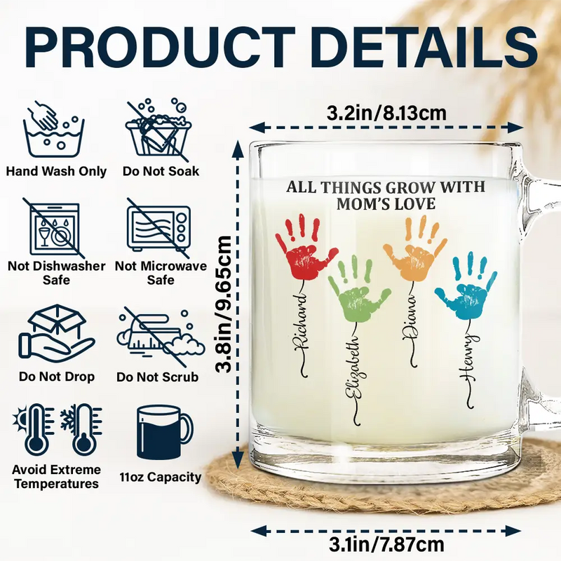 Gift For Mother,Gift For Grandma,Gift For Women,Love - All Things Grow With Mom's Grandma's Love - Personalized Glass Mug