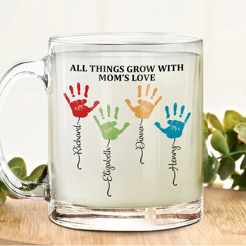 Gift For Mother,Gift For Grandma,Gift For Women,Love - All Things Grow With Mom's Grandma's Love - Personalized Glass Mug