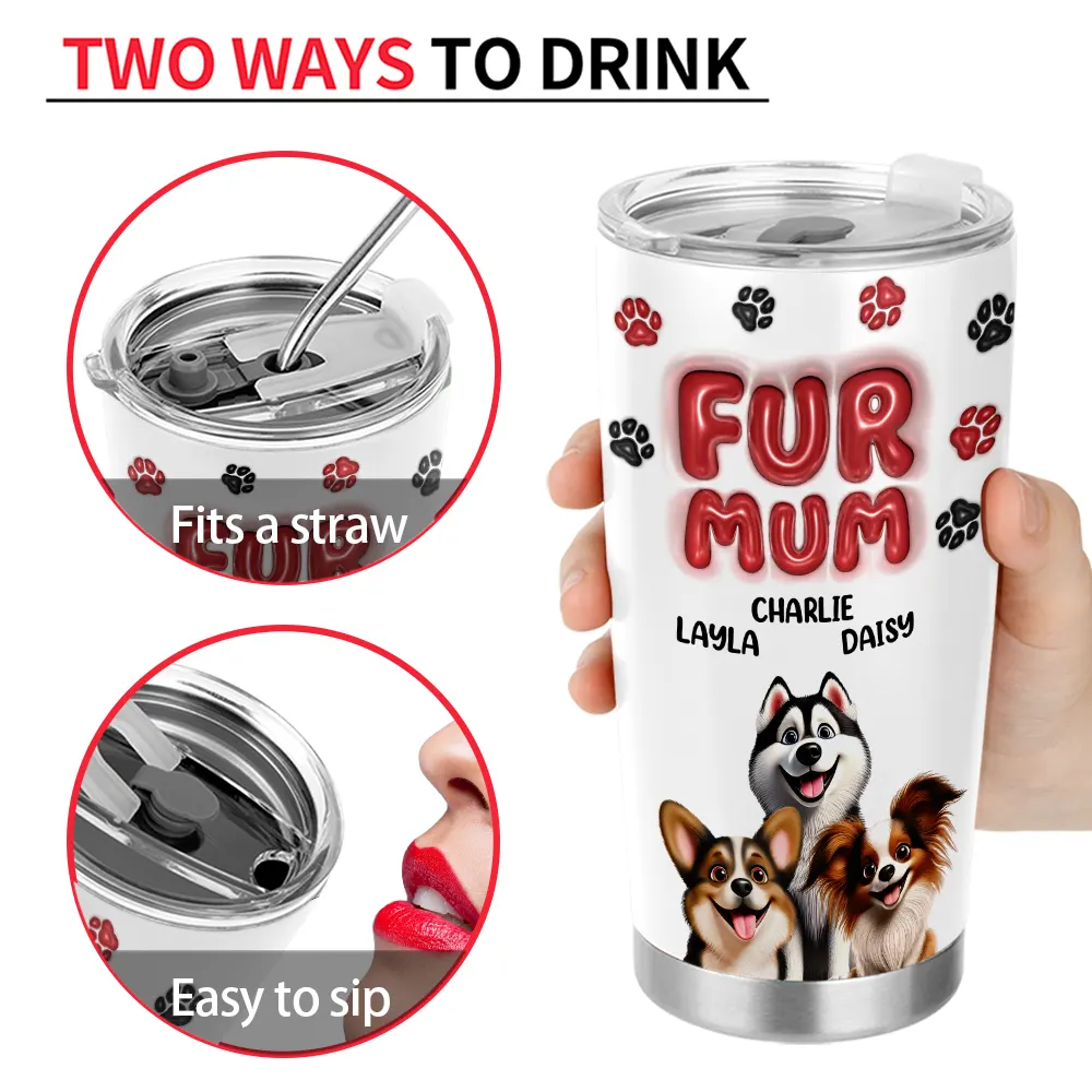 Dog Lovers,Dog Mom,Pet Lovers - Dog Mom Red 3D Effect - Personalized Tumbler