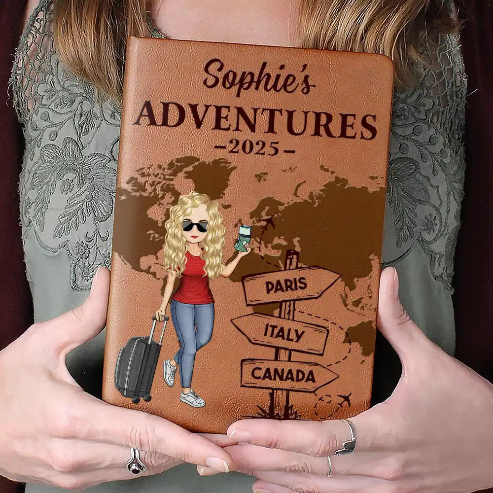 Travel, Gift For Yourself, Gift For Women, Gift For Men, Happy - Travel All Around The World - Personalized Leather Journal