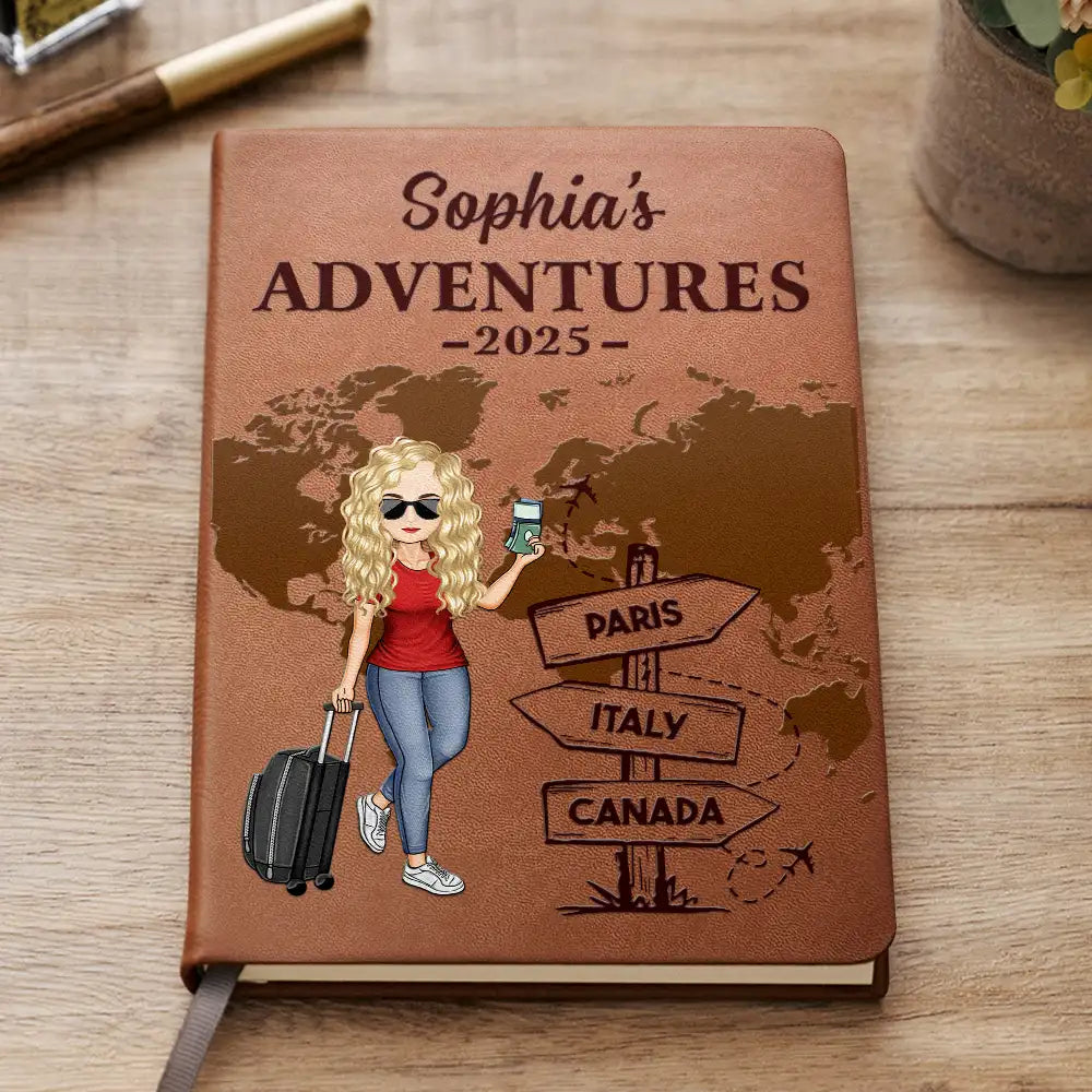 Travel, Gift For Yourself, Gift For Women, Gift For Men, Happy - Travel All Around The World - Personalized Leather Journal