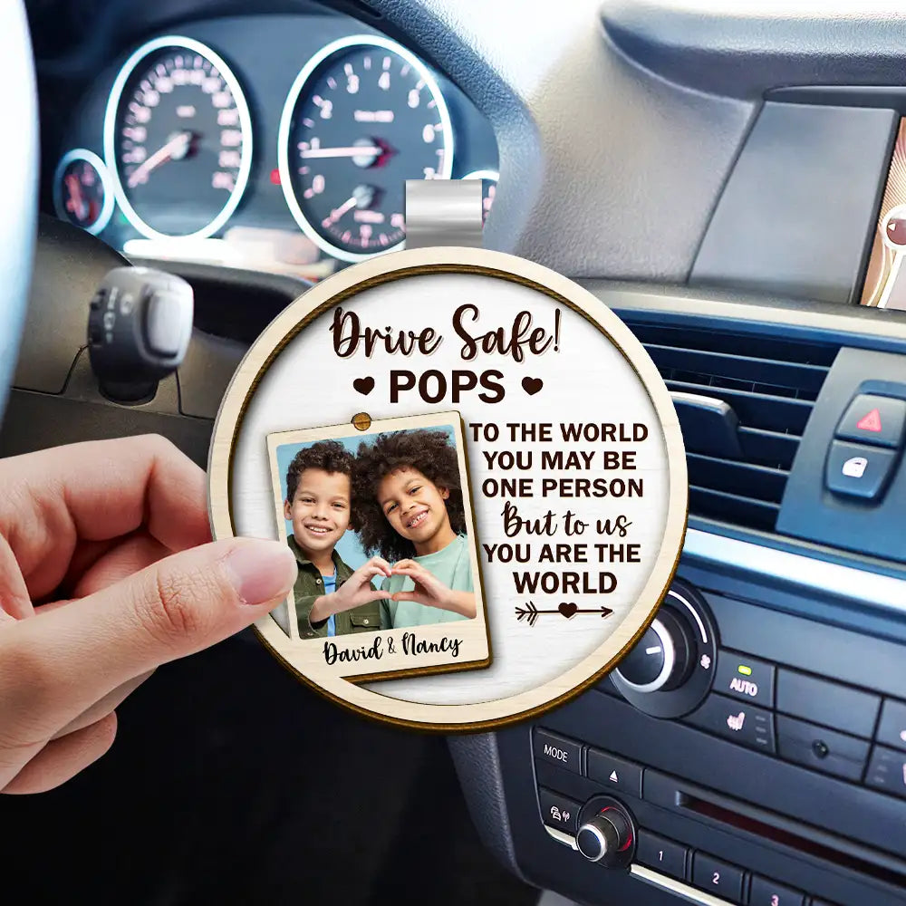 Gift For Father,Happy,Gift For Grandpa - Custom Photo To The World You May Be One Person - Personalized Custom Shaped Car Visor Clip