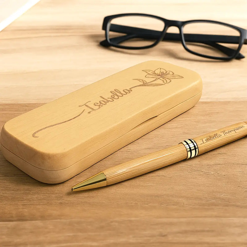 Gift For Yourself,Happy - Birth Month Flowers Sketch Girl Bloom Where You're Planted - Personalized Wooden Pen Set