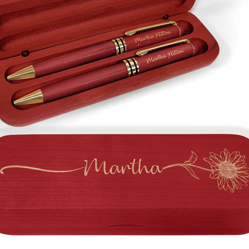 Gift For Yourself,Happy - Birth Month Flowers Sketch Girl Bloom Where You're Planted - Personalized Wooden Pen Set